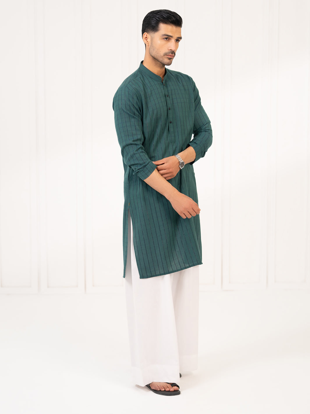 Green Jacquard Kurta - AL-K-1335