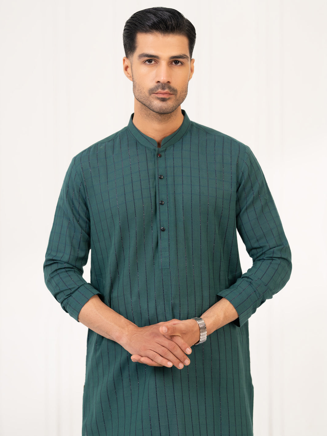 Green Jacquard Kurta - AL-K-1335