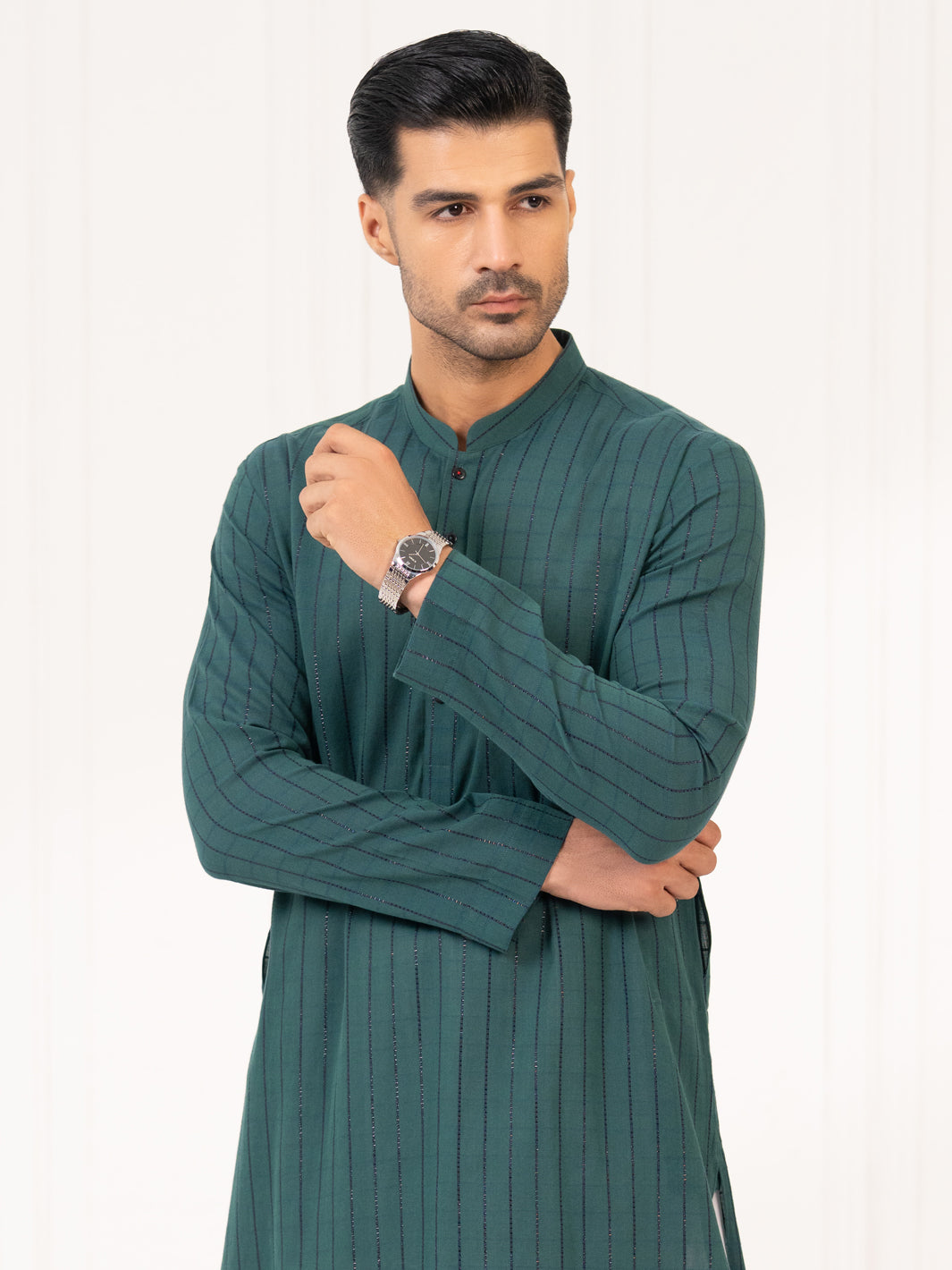 Green Jacquard Kurta - AL-K-1335