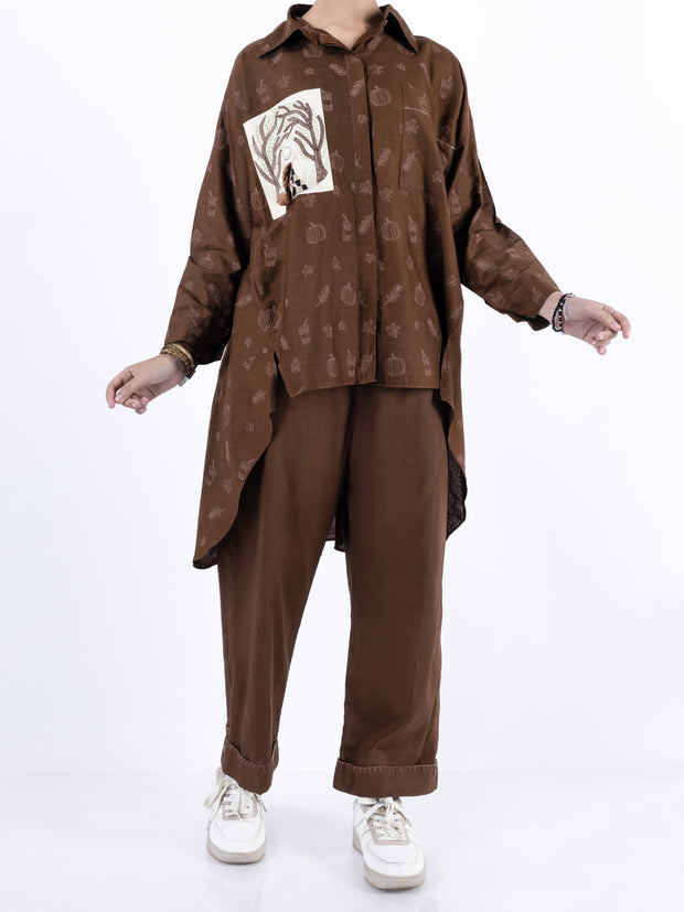 Dark Brown Cambric Kurti - ALT-LK-1098