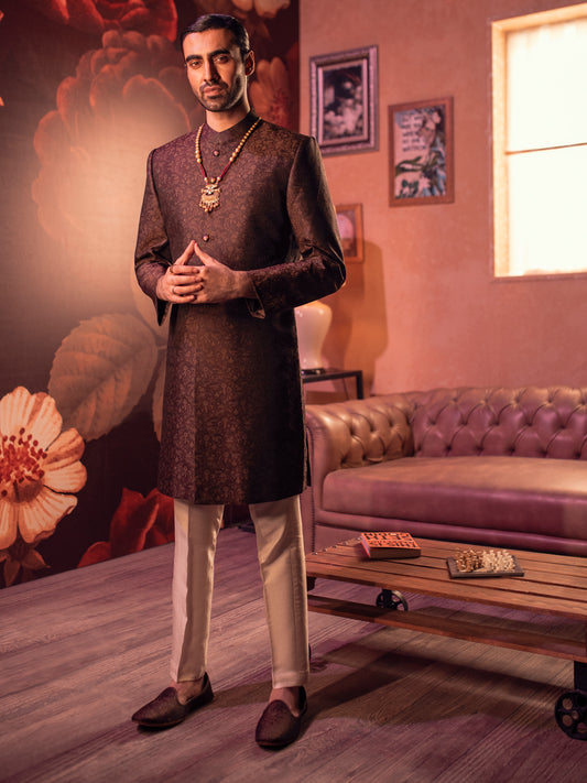 Maroon Blended Sherwani - AL-SW-144