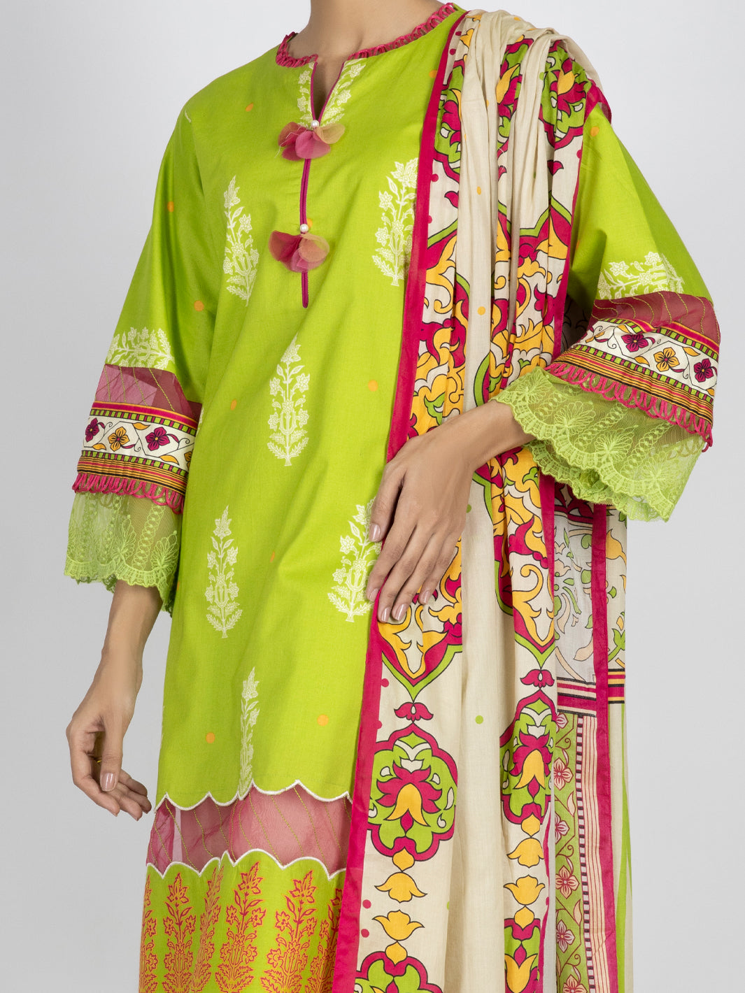Lime Green Printed 3Pc Unstitched - ALP-3PS-1483