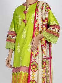 Lime Green Printed 3Pc Unstitched - ALP-3PS-1483