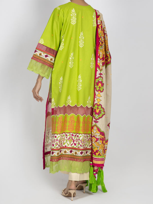 Lime Green Printed 3 Piece Unstitched - ALP-3PS-1483