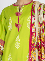 Lime Green Printed 3 Piece Unstitched - ALP-3PS-1483