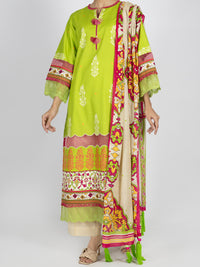 Lime Green Printed 3Pc Unstitched - ALP-3PS-1483