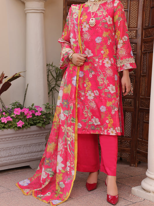 Fuchsia Poly Slub 3 Piece Stitched - ALP-3PS-1613