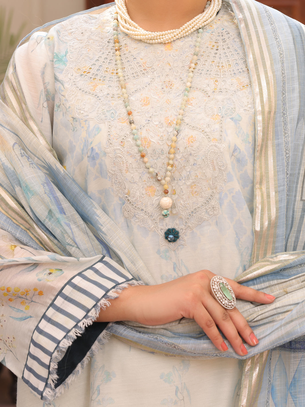 Sky Blue Salsa Silk 3Pc Stitched - ALP-3PS-1619