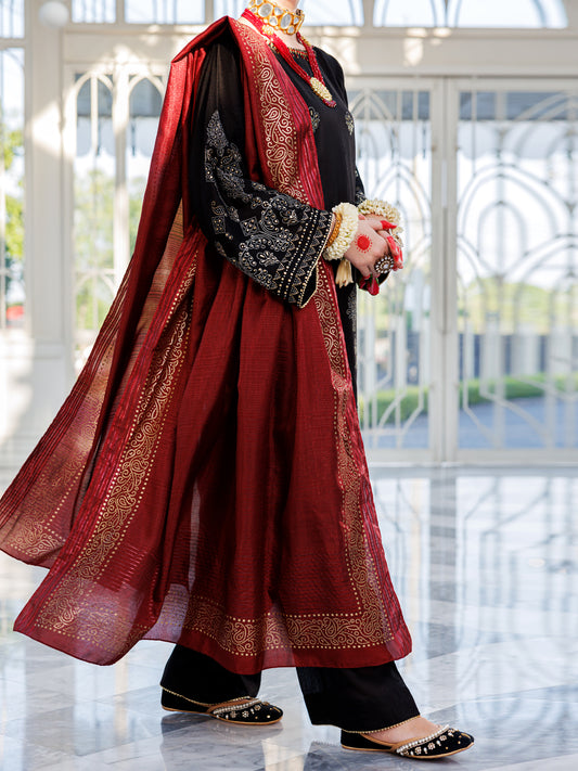 Black Poly-Cotton 3 Piece Stitched - ALP-3PS-1620 - Almirah Online