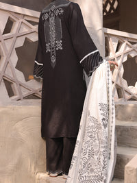 Black Lino Kara 3 Piece Stitched - ALP-3PS-1629