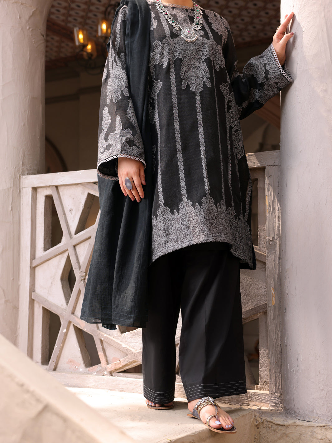 Black Khaddi 3Pc Stitched - ALP-3PS-1630