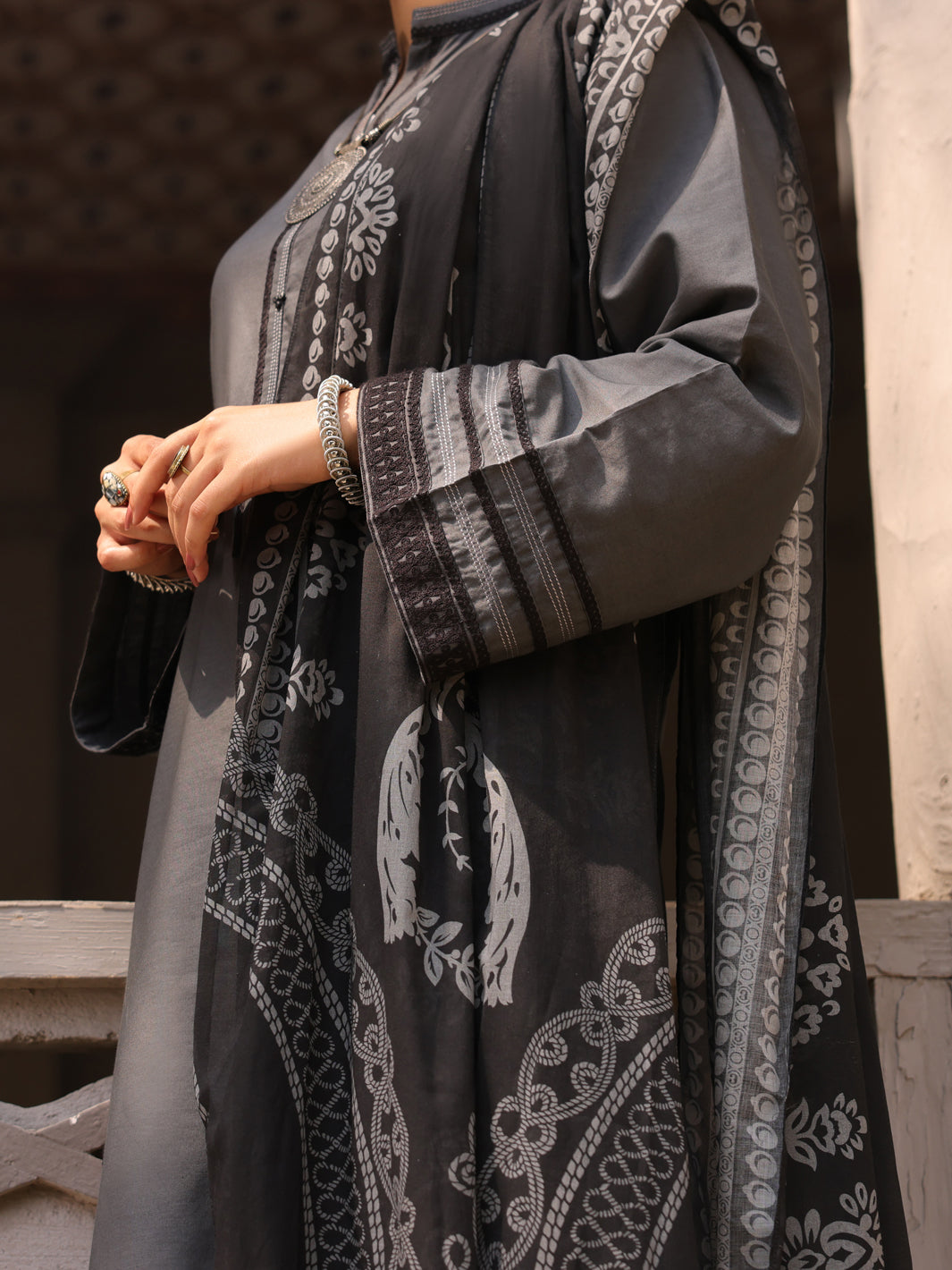 Dark Grey Cambric 3Pc Unstitched - ALP-3PS-1632