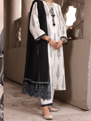 BLACK & WHITE JACQUARD 3 PIECE UNSTITCHED - ALP-3PS-1634