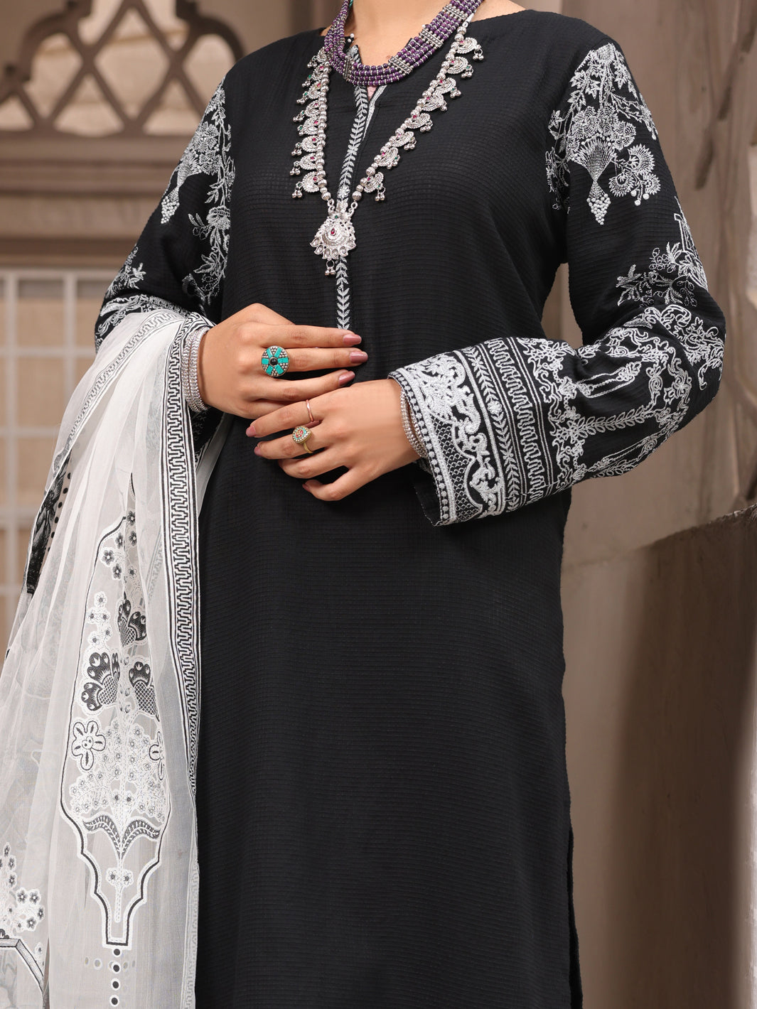 Black Square Dobby 3Pc Stitched - ALP-3PS-1635