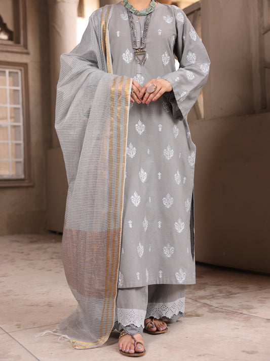 Grey Cambric 3Pc Unstitched - ALP-3PS-1636
