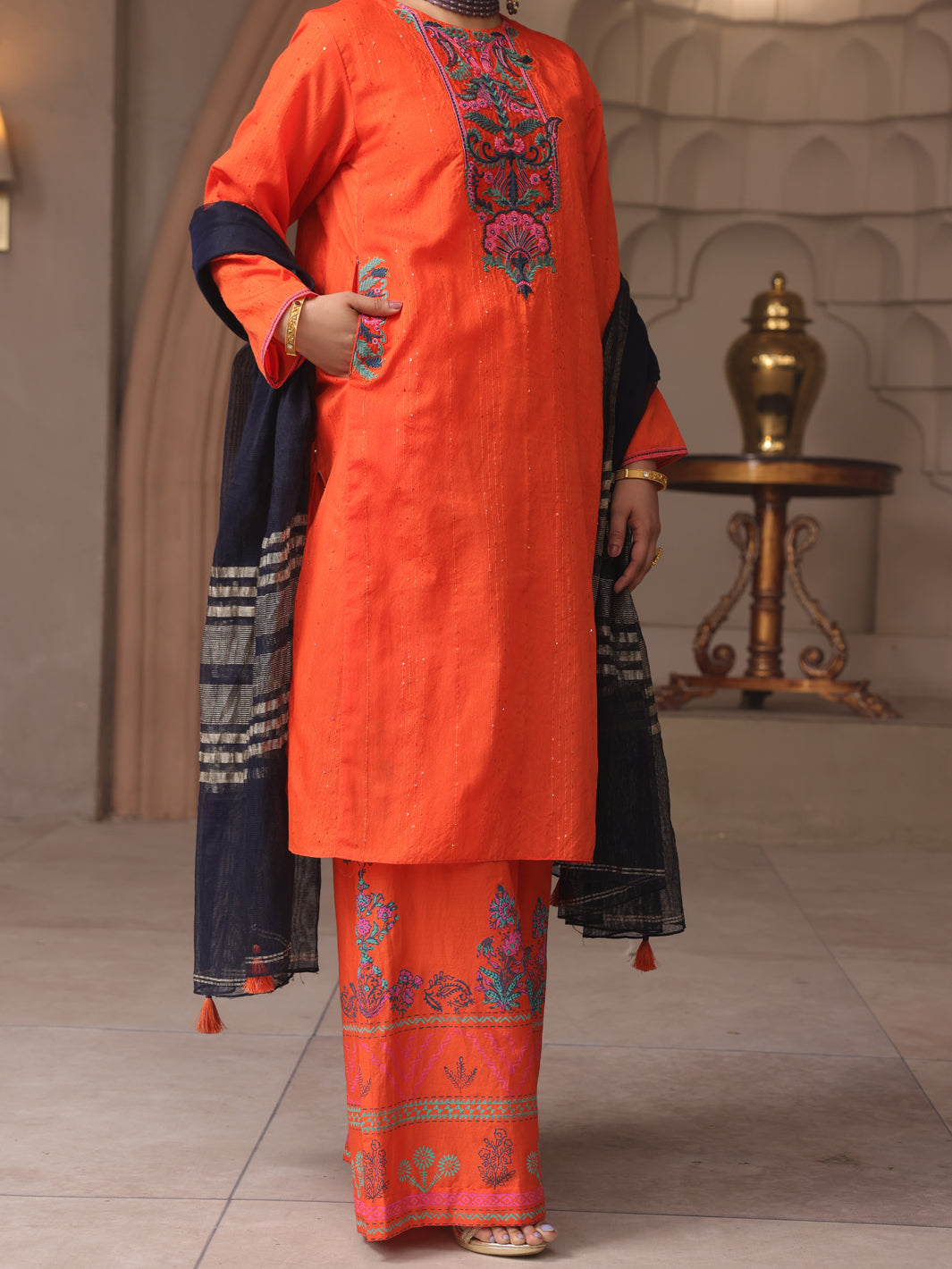Orange Dyed Sequence 3Pc Unstitched - ALP-3PS-1643