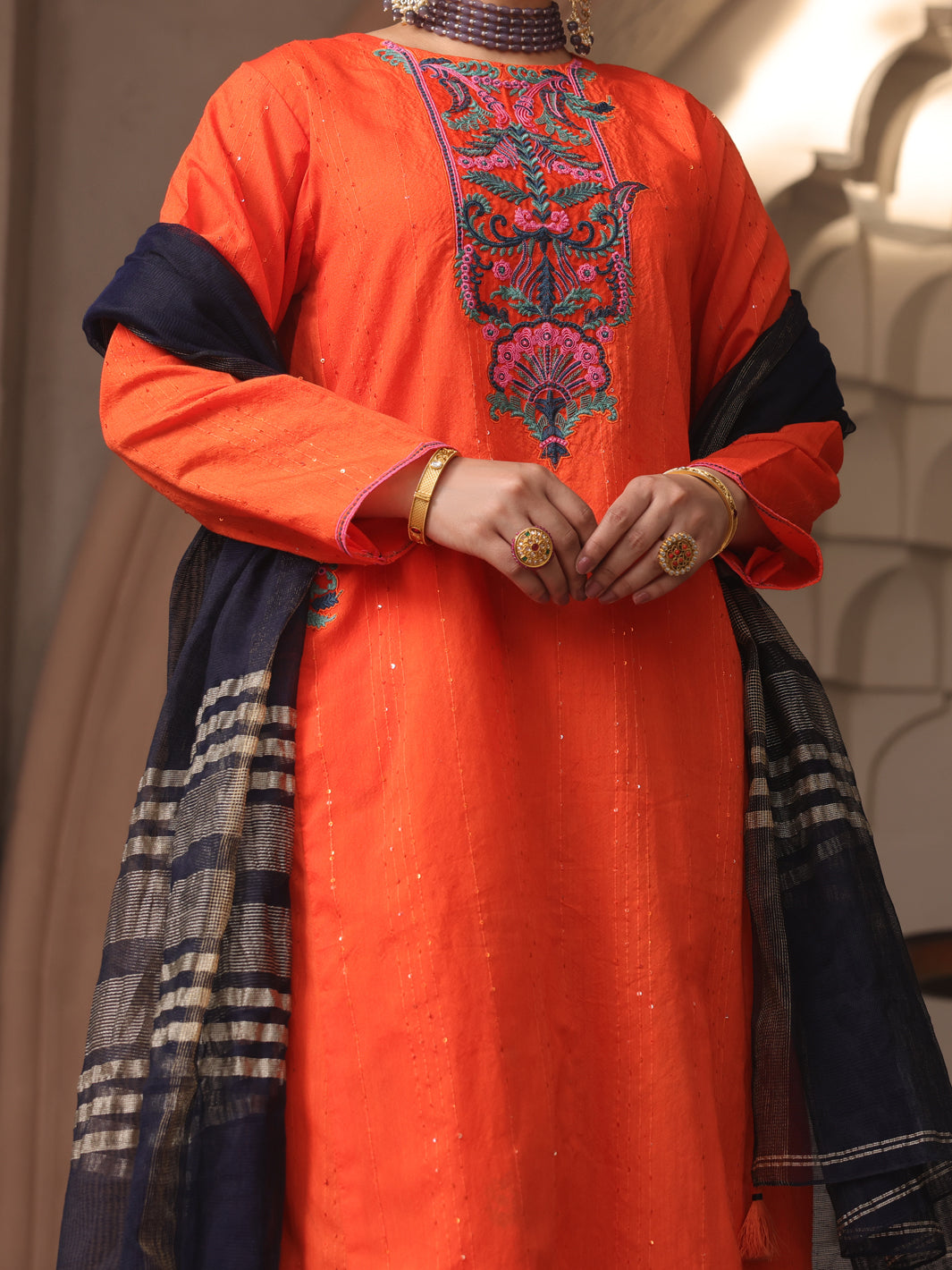 Orange Dyed Sequence 3Pc Unstitched - ALP-3PS-1643
