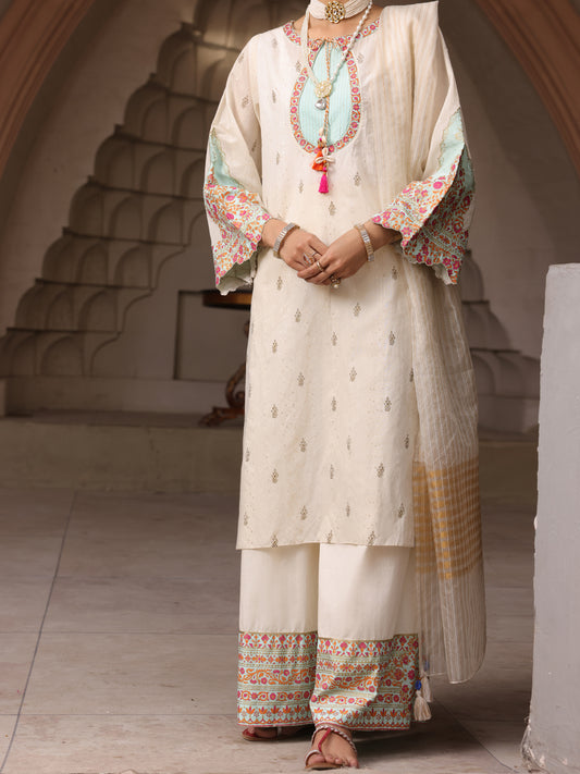 Off White Dyed Sequence 3Pc Unstitched - ALP-3PS-1644