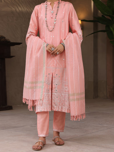 Light Pink Dola Silk 3 Piece Unstitched - ALP-3PS-1648