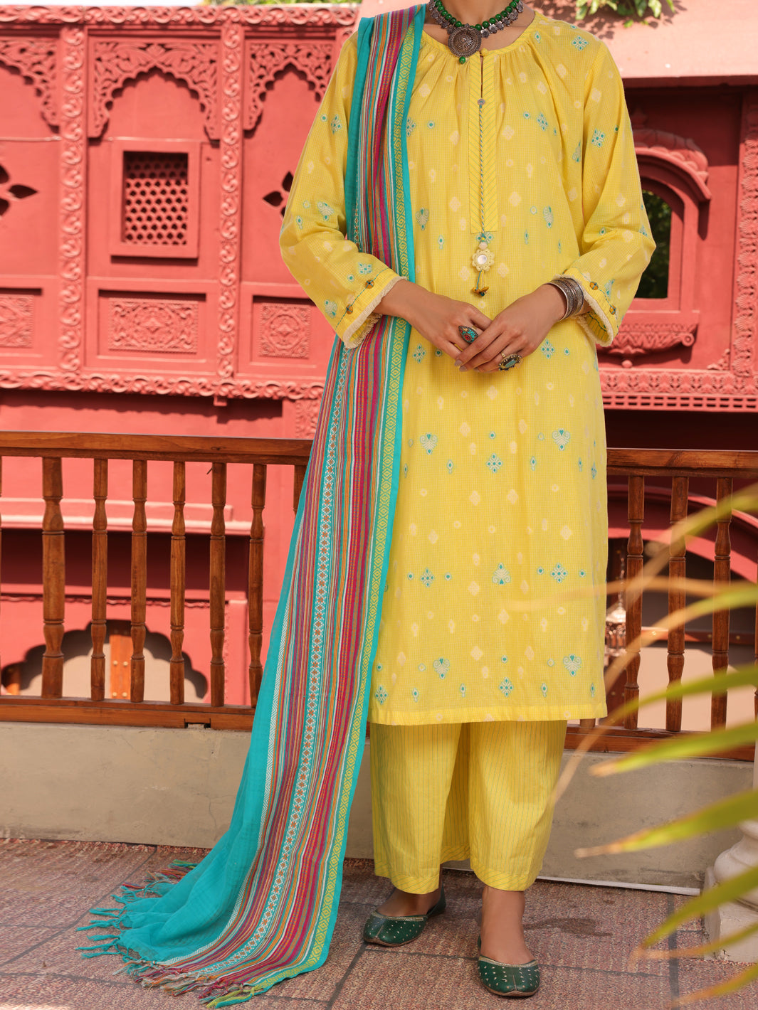 Yellow Yarn Dyed Jacquard 3Pc Unstitched - ALP-3PS-1649