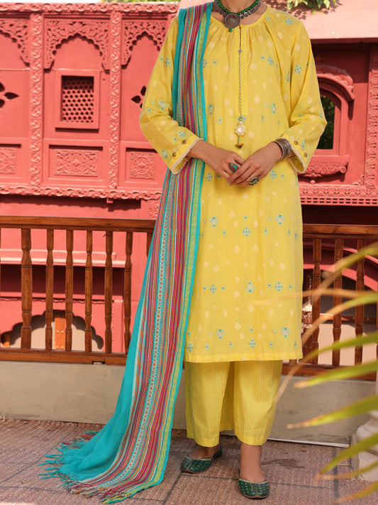 Yellow Yarn Dyed Jacquard 3 Piece Unstitched - ALP-3PS-1649