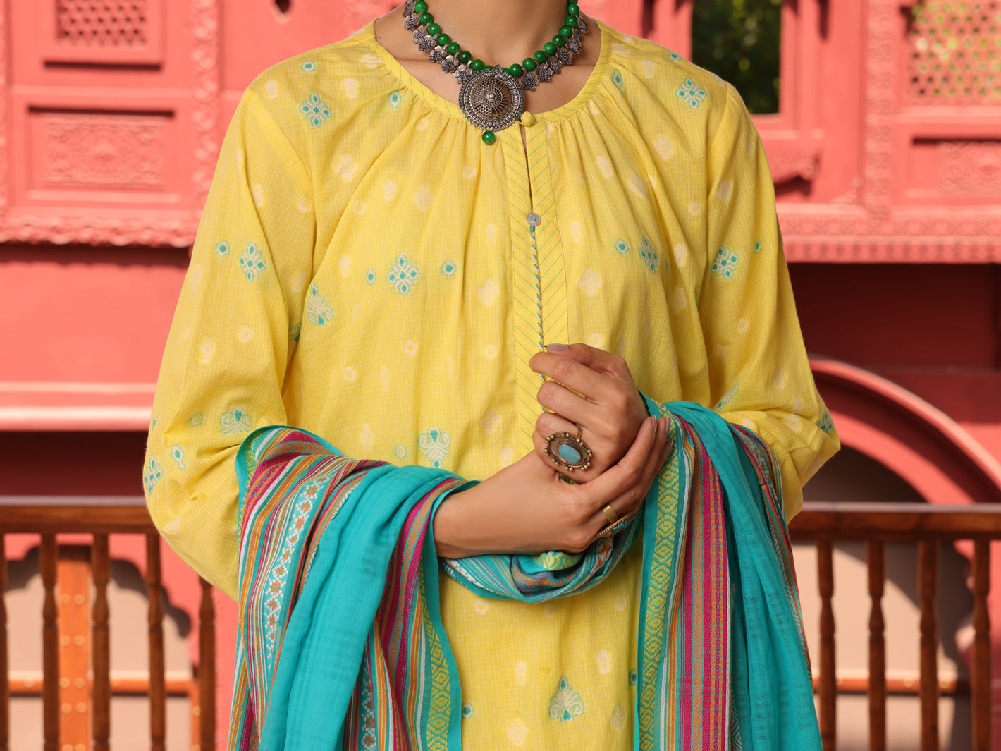 Yellow Yarn Dyed Jacquard 3Pc Unstitched - ALP-3PS-1649