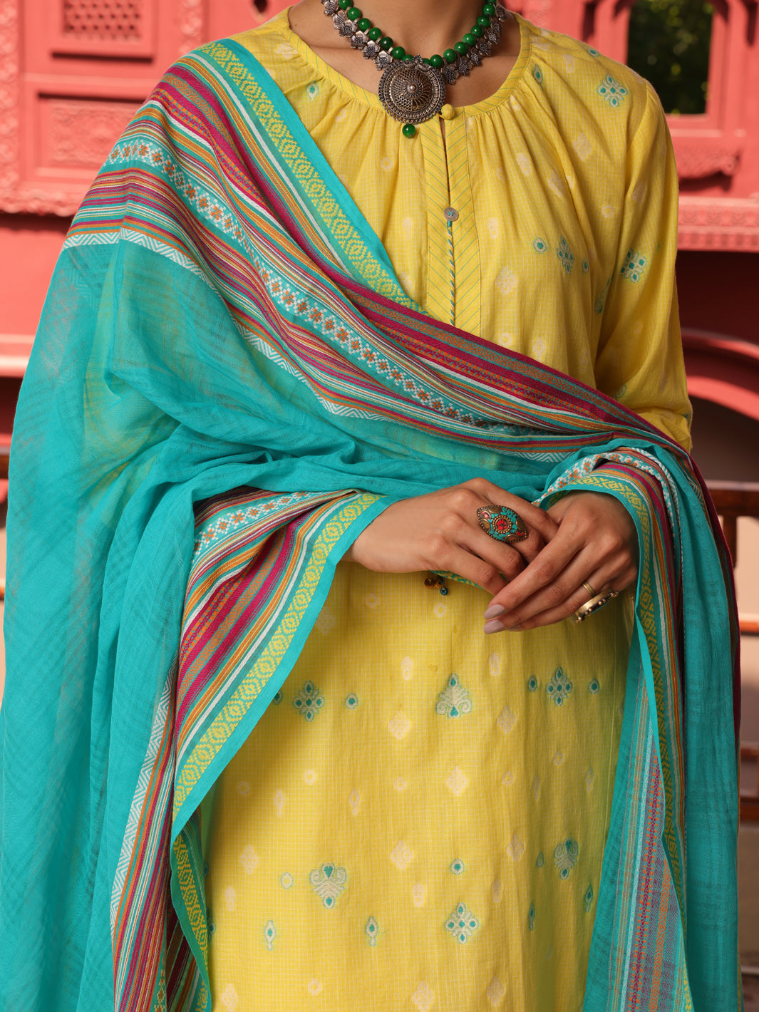 Yellow Yarn Dyed Jacquard 3Pc Unstitched - ALP-3PS-1649