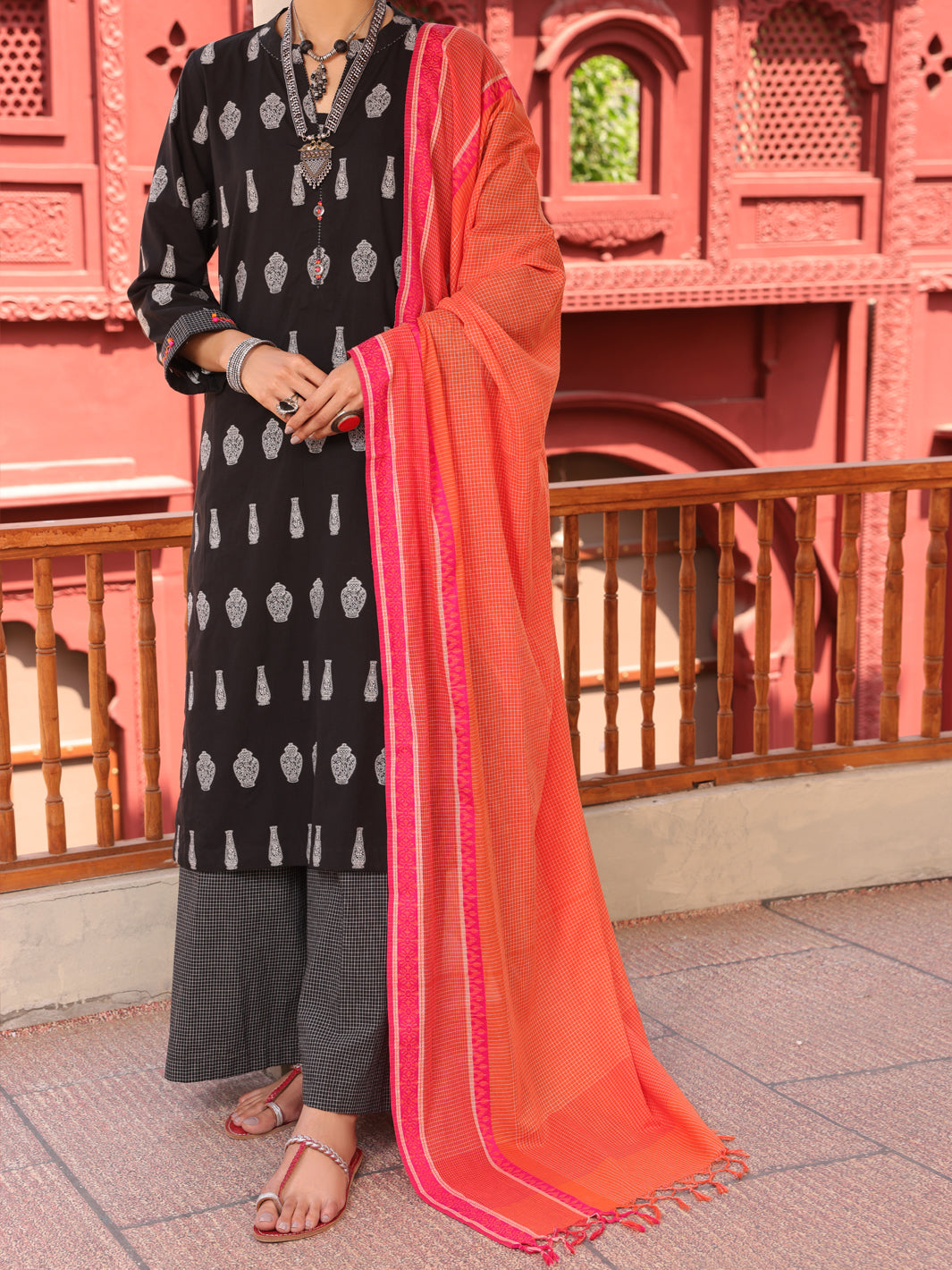 Black Yarn Dyed Jacquard 3 Piece Unstitched - ALP-3PS-1651
