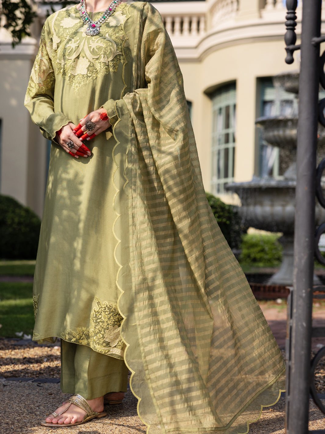 Pistachio Green Maple Silk 3 Piece Unstitched - ALP-3PS-1656 - Almirah Online