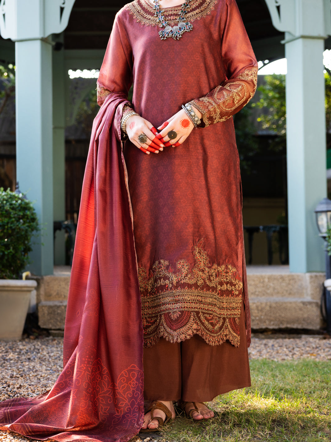 Maroon Salsa Silk 3 Piece Stitched - ALP-3PS-1657 - Almirah Online