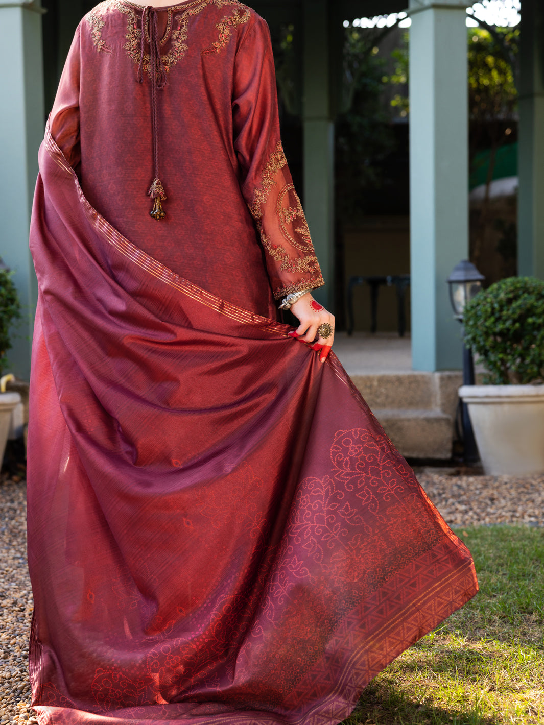 Maroon Salsa Silk 3 Piece Stitched - ALP-3PS-1657 - Almirah Online