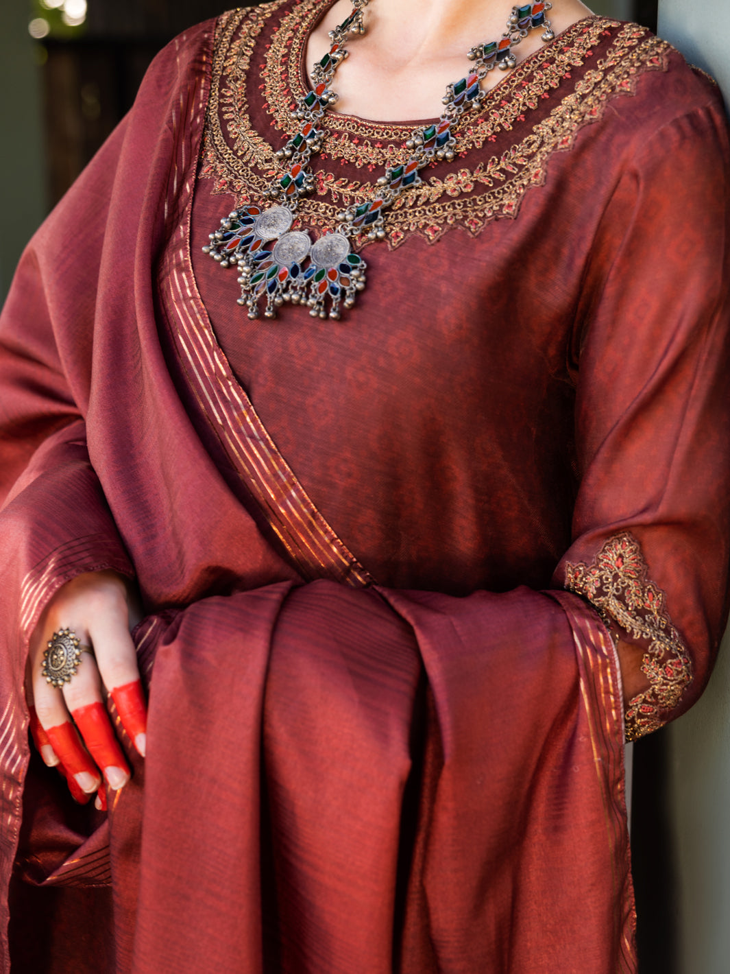 Maroon Salsa Silk 3 Piece Stitched - ALP-3PS-1657 - Almirah Online