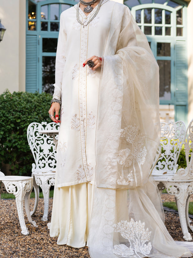 Off White Linen 3 Piece Stitched - ALP-3PS-1658 - Almirah Online