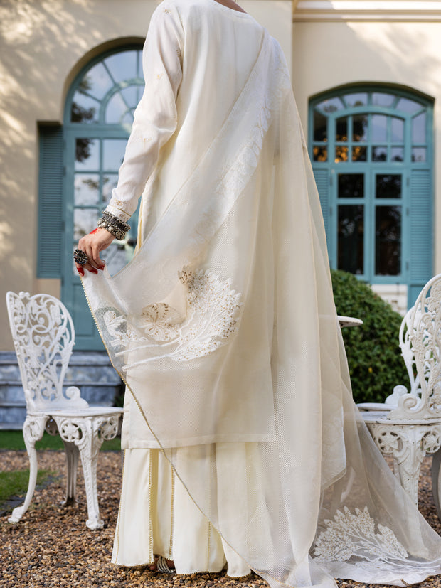 Off White Linen 3 Piece Stitched - ALP-3PS-1658 - Almirah Online