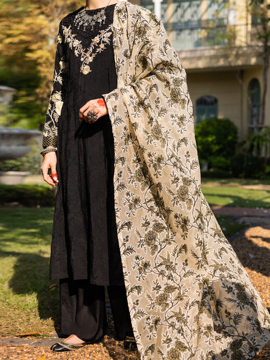 Black Maple Silk 3 Piece Stitched - ALP-3PS-1660 - Almirah Online