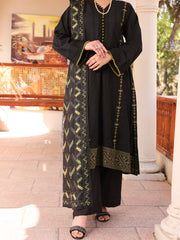 Black Dobby Lino Kara 3 Piece Stitched - ALP-3PS-1671