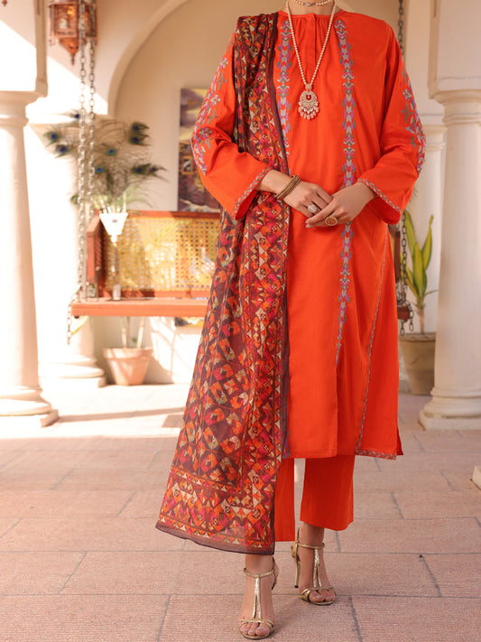 Orange Dobby Cotton 3Pc Stitched - ALP-3PS-1672