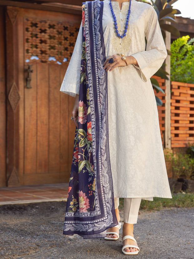 White Lawn 3 Piece Stitched - ALP-3PS-1716