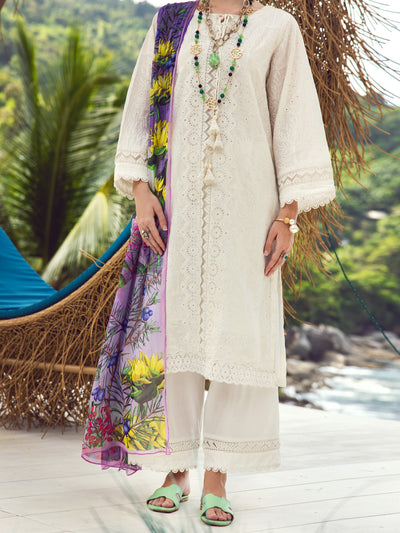 White Dyed Lawn 3 Piece Stitched - ALP-3PS-1730