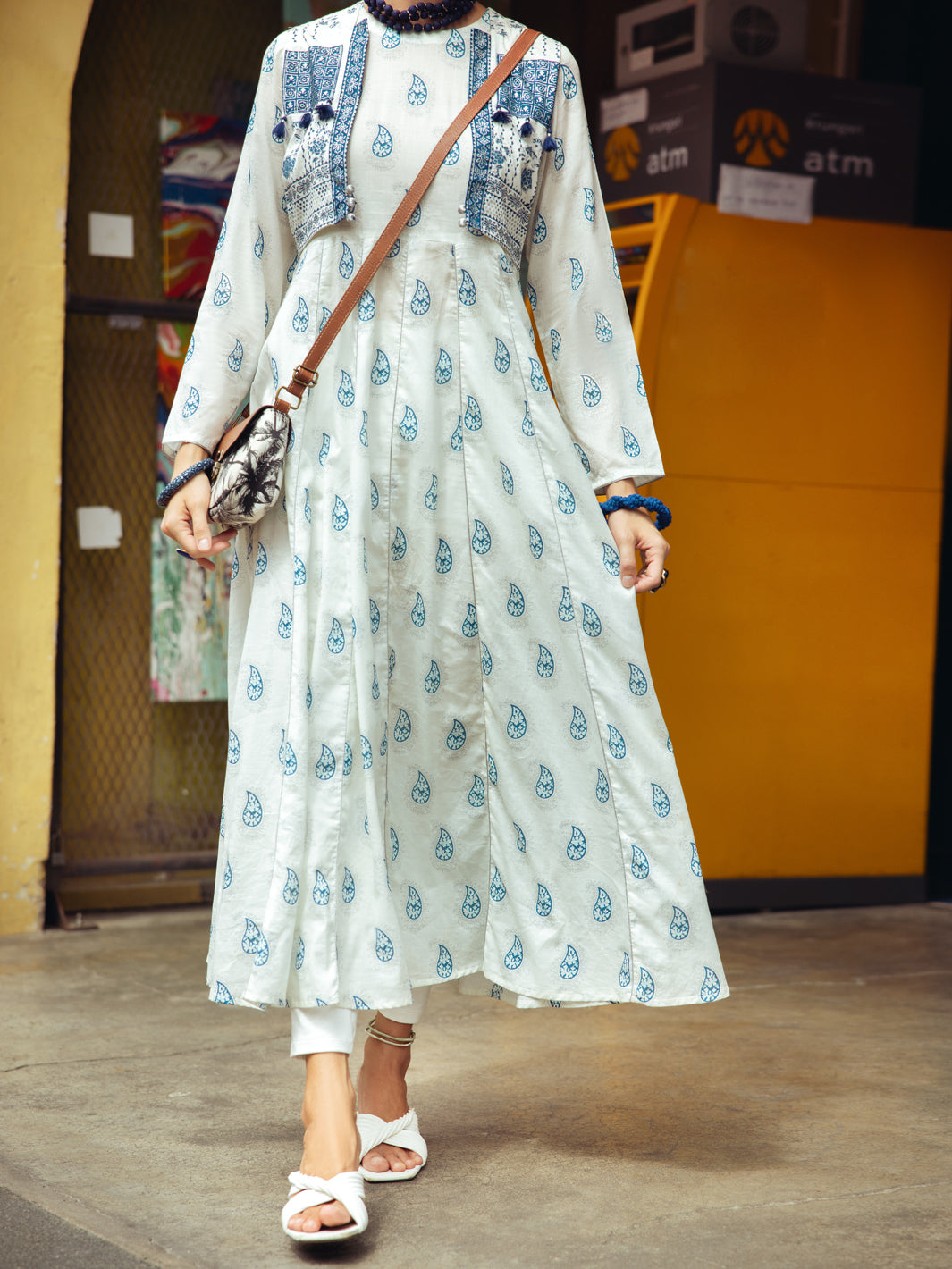 White Digital Lawn Tunic - ALP-LK-1759