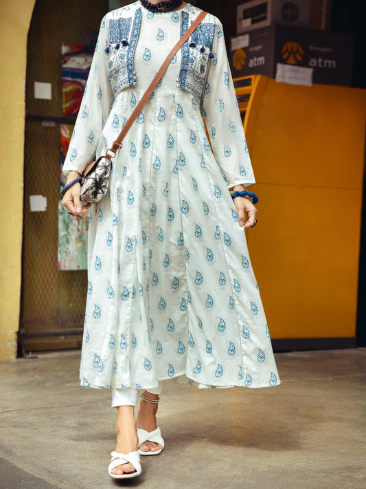 White Digital Lawn Tunic - ALP-LK-1759