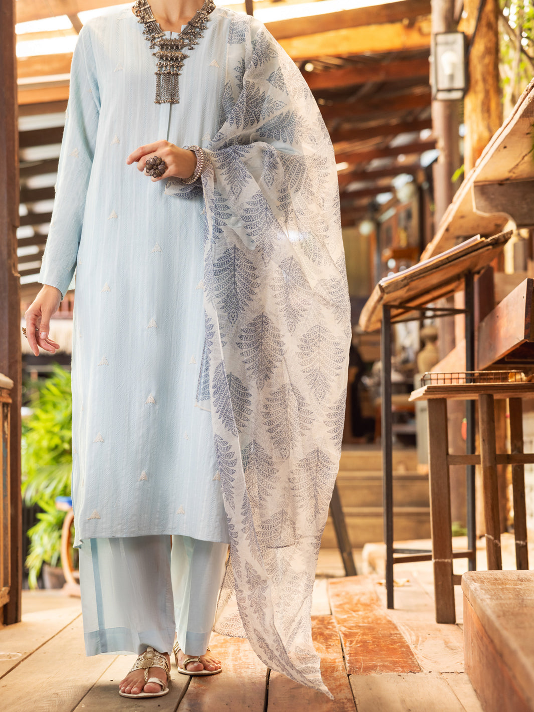 Sky Blue Jacquard 3 Piece Unstitched - ALP-3PS-1765 - Almirah Online