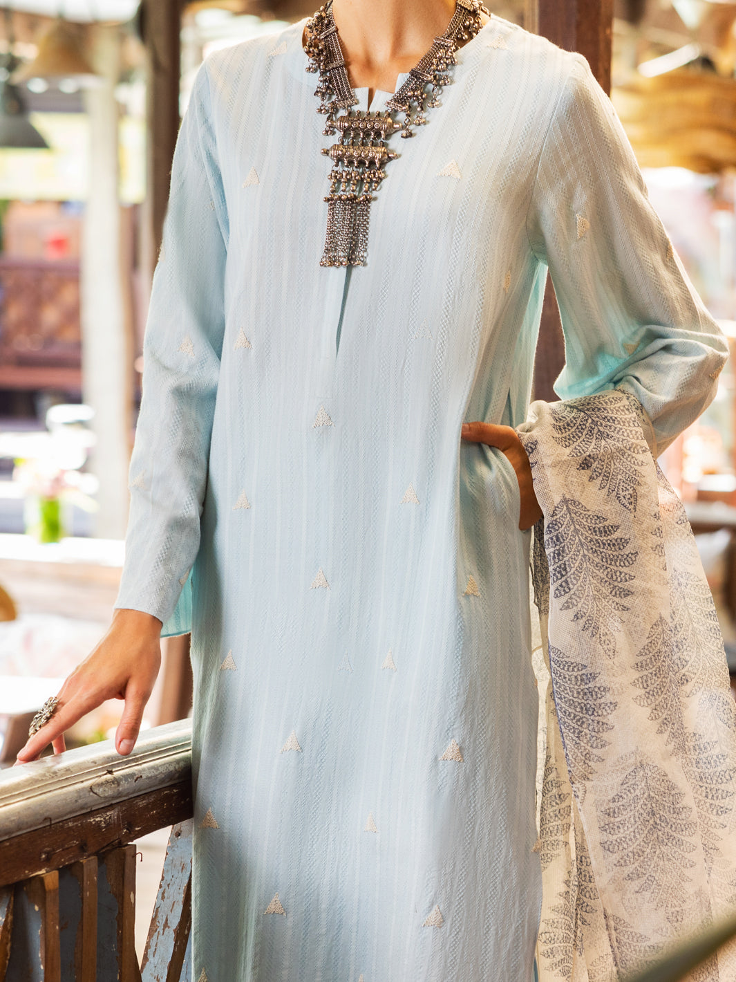 Sky Blue Jacquard 3 Piece Unstitched - ALP-3PS-1765 - Almirah Online