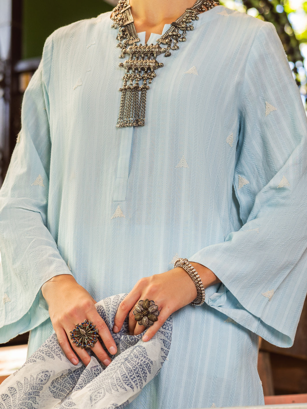Sky Blue Jacquard 3 Piece Unstitched - ALP-3PS-1765 - Almirah Online