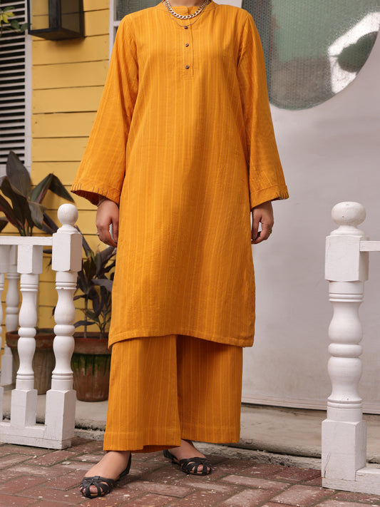 Yellow Dobby Jacquard 2 Piece Stitched - ALP-2PS-LKS-1775