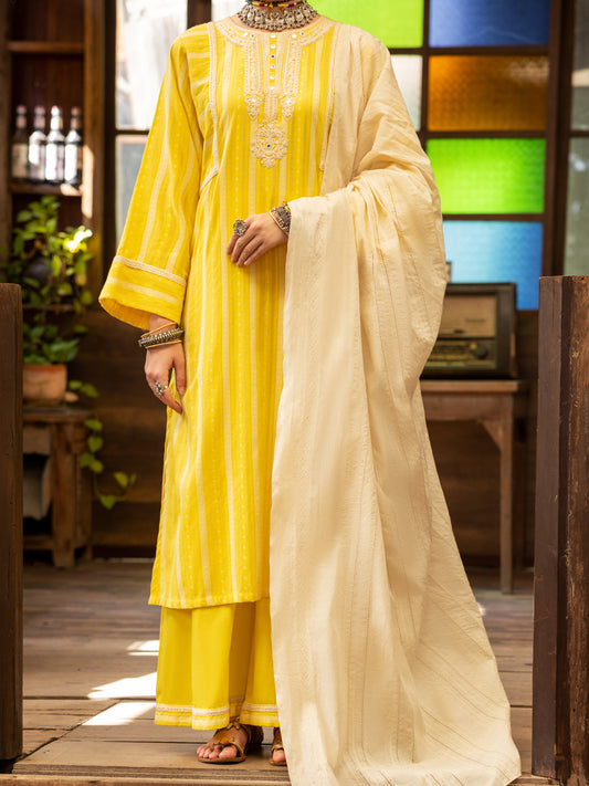 Yellow Yarn-Dyed 3 Piece Stitched - ALP-3PS-1778 - Almirah Online