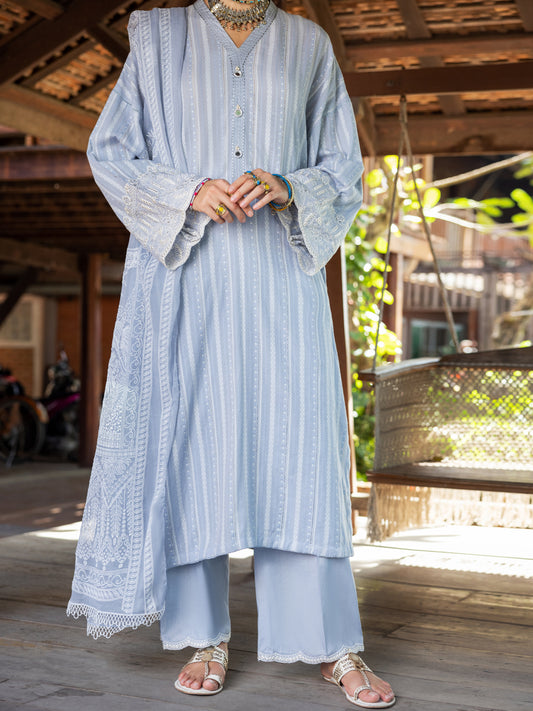 Grey Jacquard 3 Piece Stitched - ALP-3PS-1780 - Almirah Online