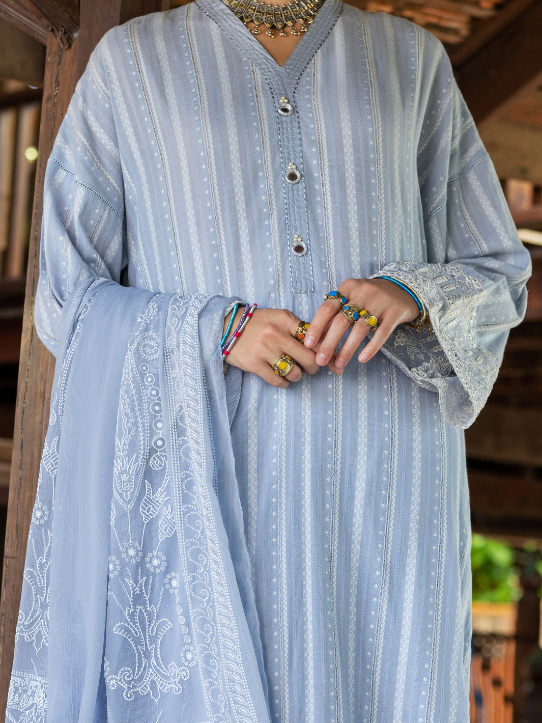 Grey Jacquard 3 Piece Stitched - ALP-3PS-1780 - Almirah Online