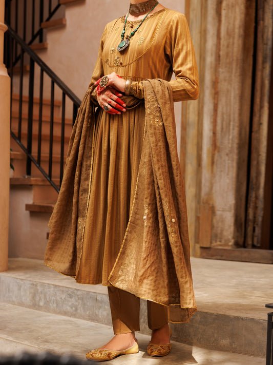 Brown Lino Kara 3 Piece Unstitched - ALP-3PS-1800 - Almirah Online