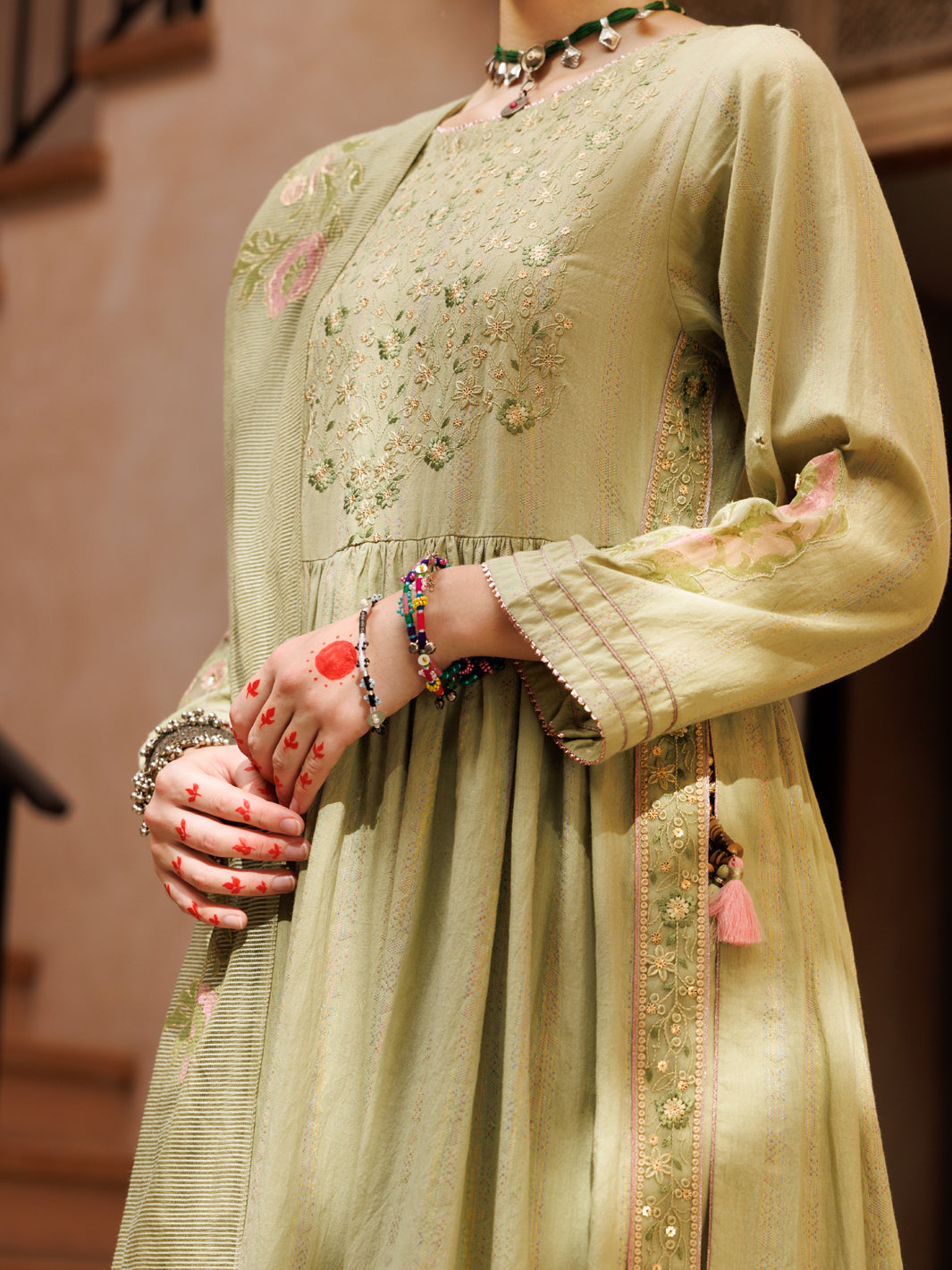 Light Green Stripe Cotton Jacquard 3 Piece Stitched - ALP-3PS-1803 - Almirah Online